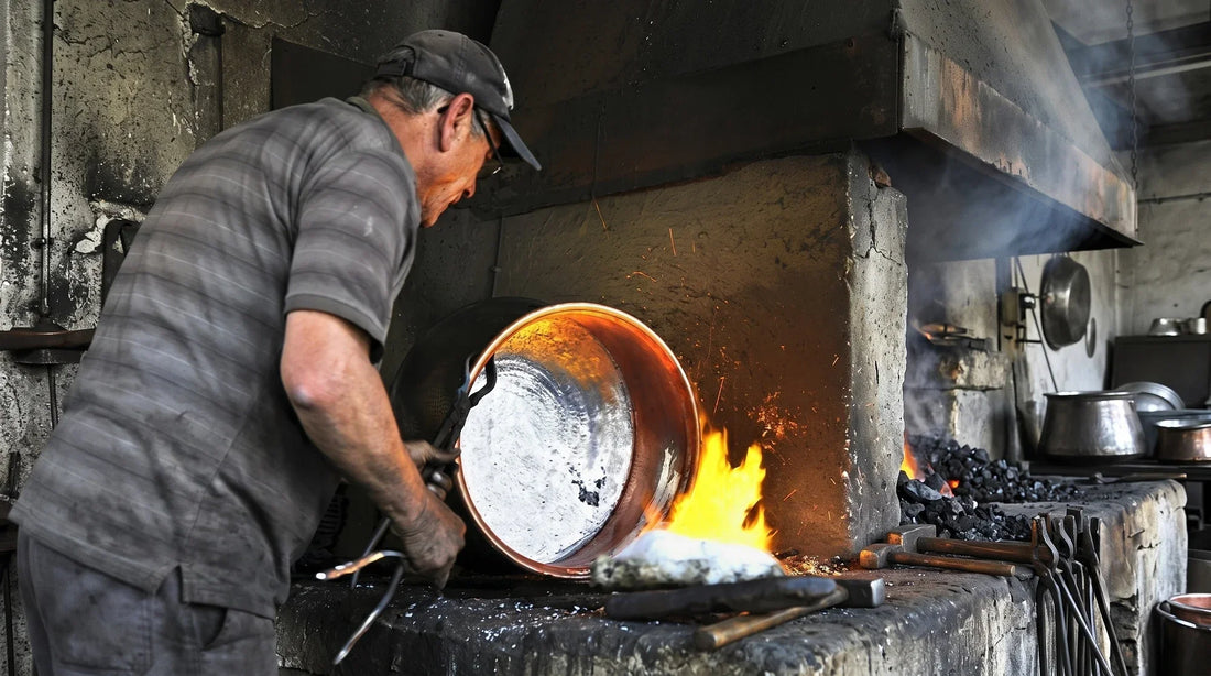 Bir Adam Bakır Tencere Kalaylama İşlemi Yapıyor