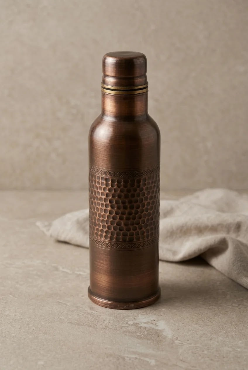 Eskitme Kalem İşlemeli Bakır Matara 600 ml, Antep İşi - Gaziantep Bakırcılık