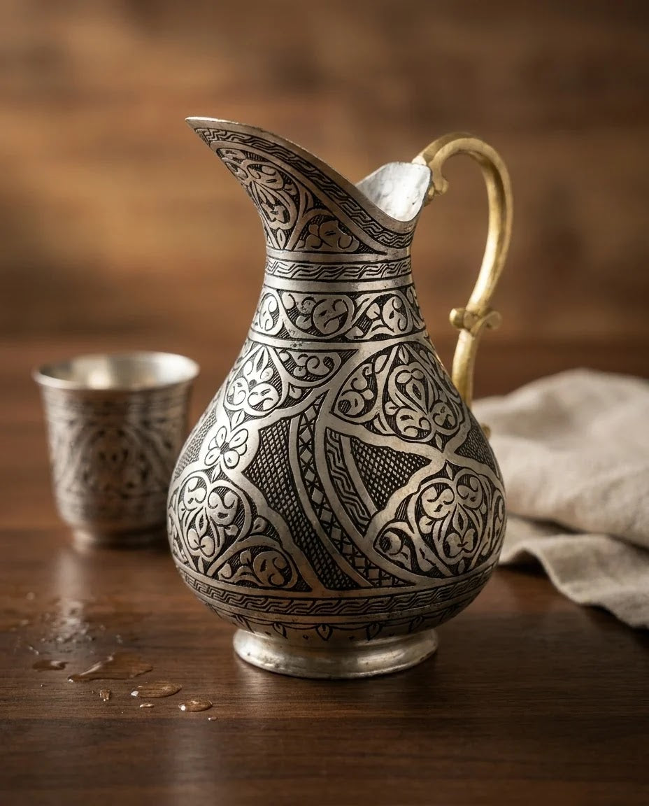 Tarama Motifli Kalaylı Bakır Sürahi 2 Litre, Antep İşi - Gaziantep Bakırcılık