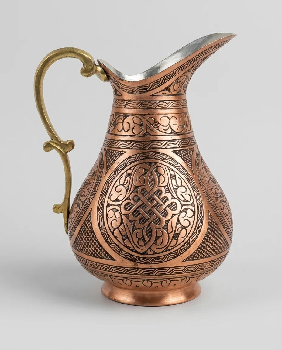 Tarama İşlemeli Kırmızı Bakır Sürahi 2 Litre, Antep İşi - Gaziantep Bakırcılık
