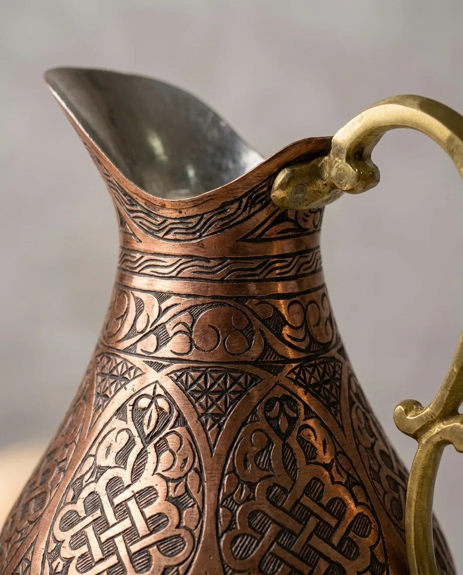Tarama Motifli Kırmızı Bakır Sürahi 2 Litre, Antep İşi - Gaziantep Bakırcılık