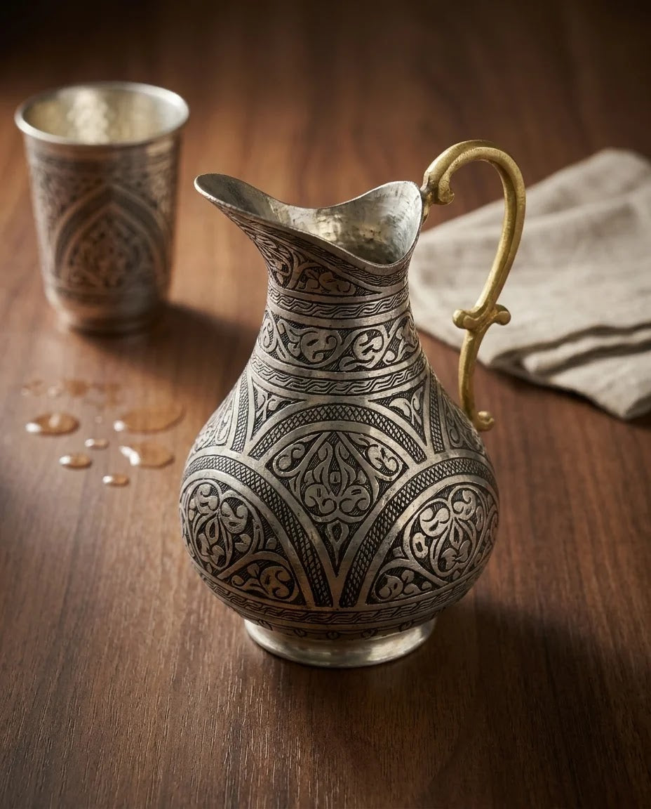 Tarama İşlemeli 2 Litre Bakır Sürahi, Antep İşi - Gaziantep Bakırcılık