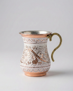 Antep İşi Çiçek Desenli Bakır Kupa - Beyaz (220 ml)