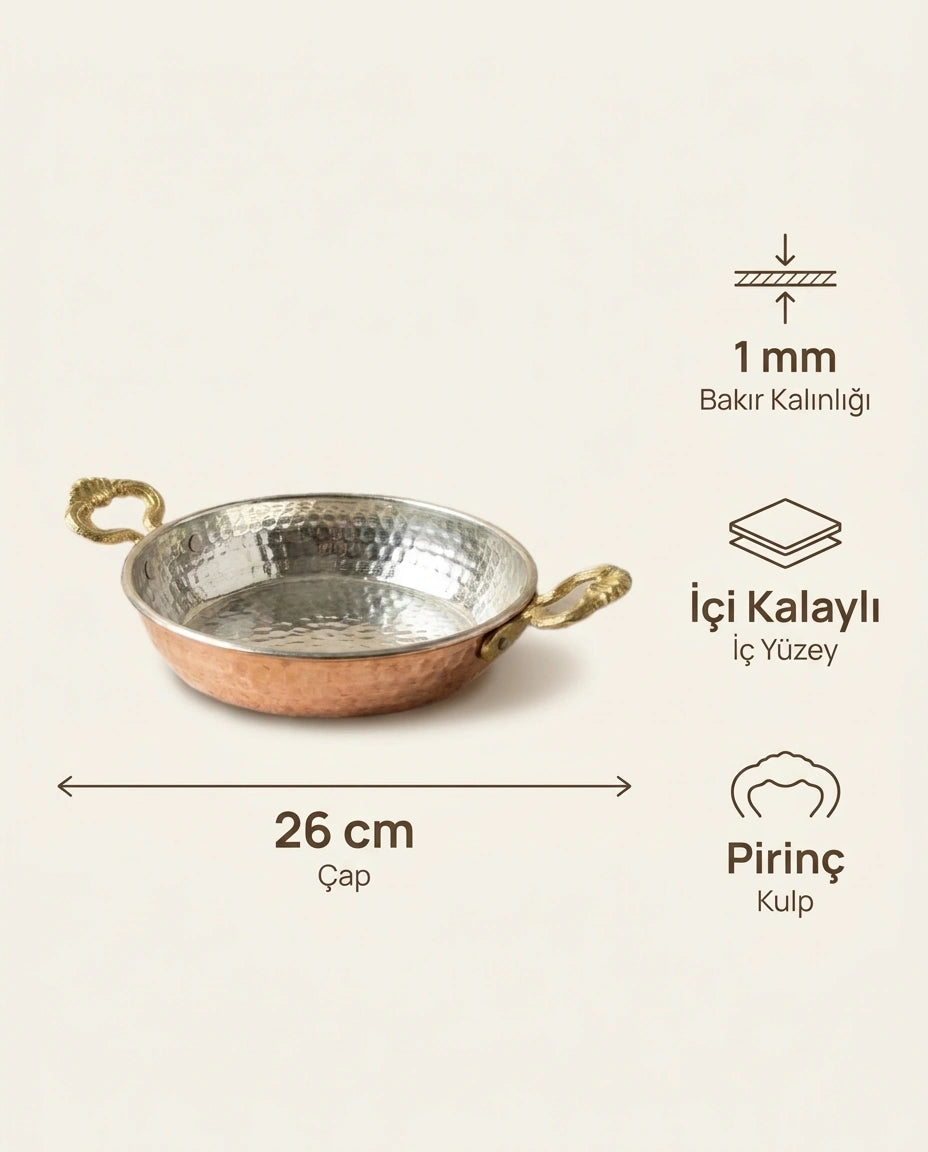 Antep İşi El Dövmesi Bakır Sahan - 26 cm - Bilgi İnfografiği - Gaziantep Bakırcılık