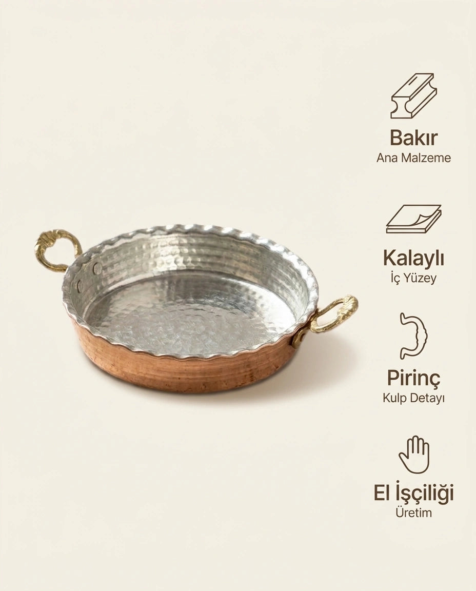 Antep İşi El Dövmesi Dilimli Bakır Mini Sahan (Tereyağlık) - 10 cm - Bilgi İnfografiği - Gaziantep Bakırcılık