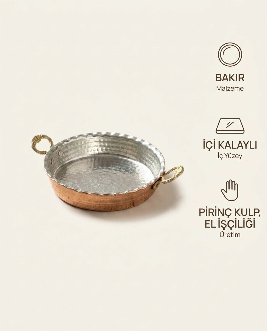 Antep İşi El Dövmesi Dilimli Bakır Mini Sahan (Tereyağlık) - 8 cm - Bilgi İnfografiği - Gaziantep Bakırcılık