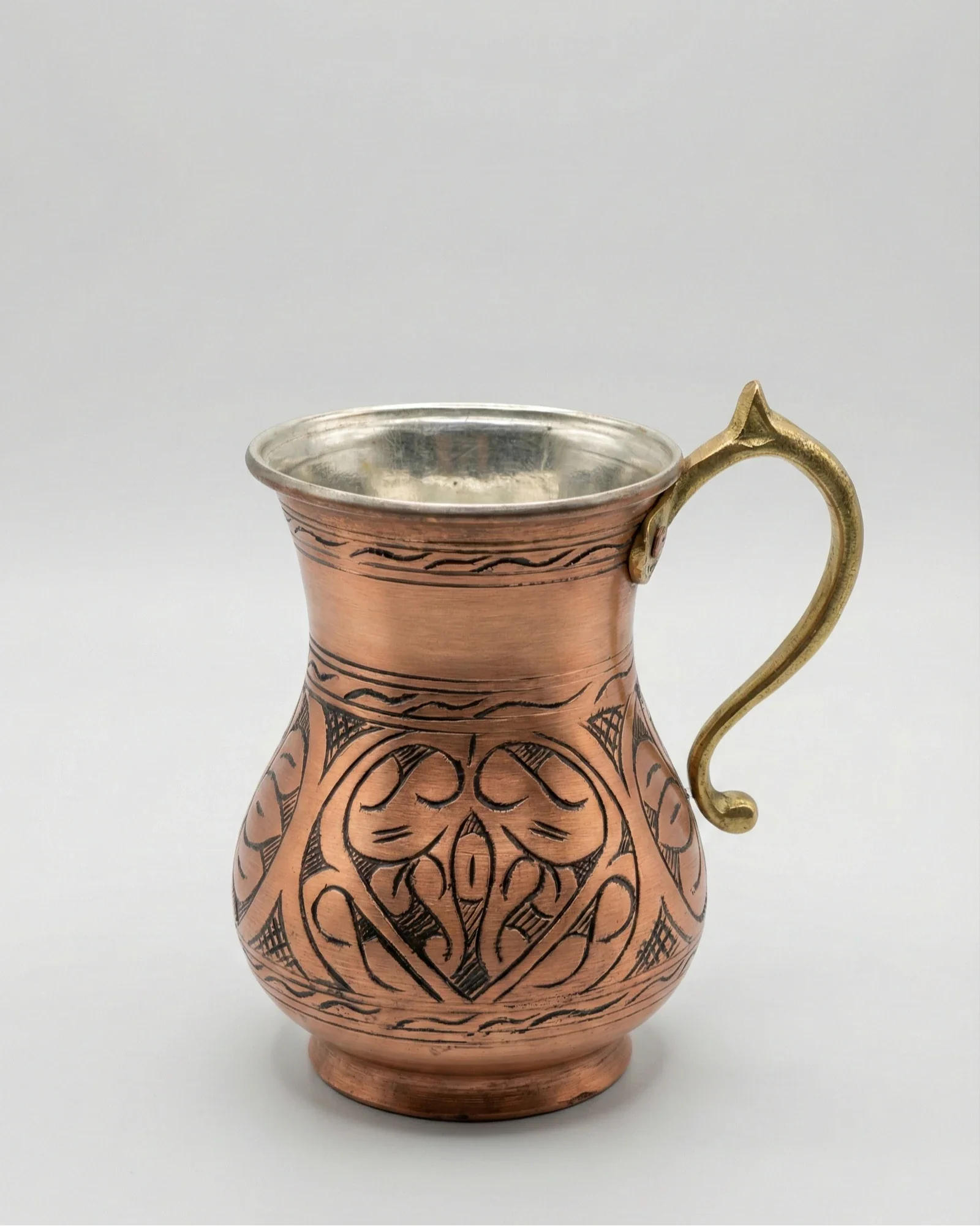 Antep İşi İşlemeli Bombeli Bakır Kupa - Kızıl (250 ml)