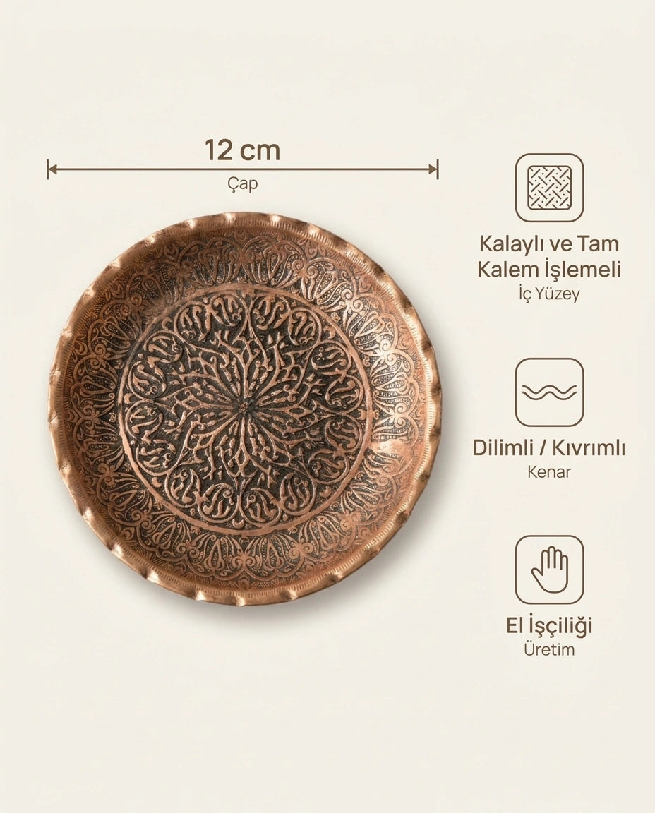 Antep İşi Kızıl Eskitme, İçi Tam İşlemeli Çerezlik 12 cm - Bilgi İnfografiği - Gaziantep Bakırcılık