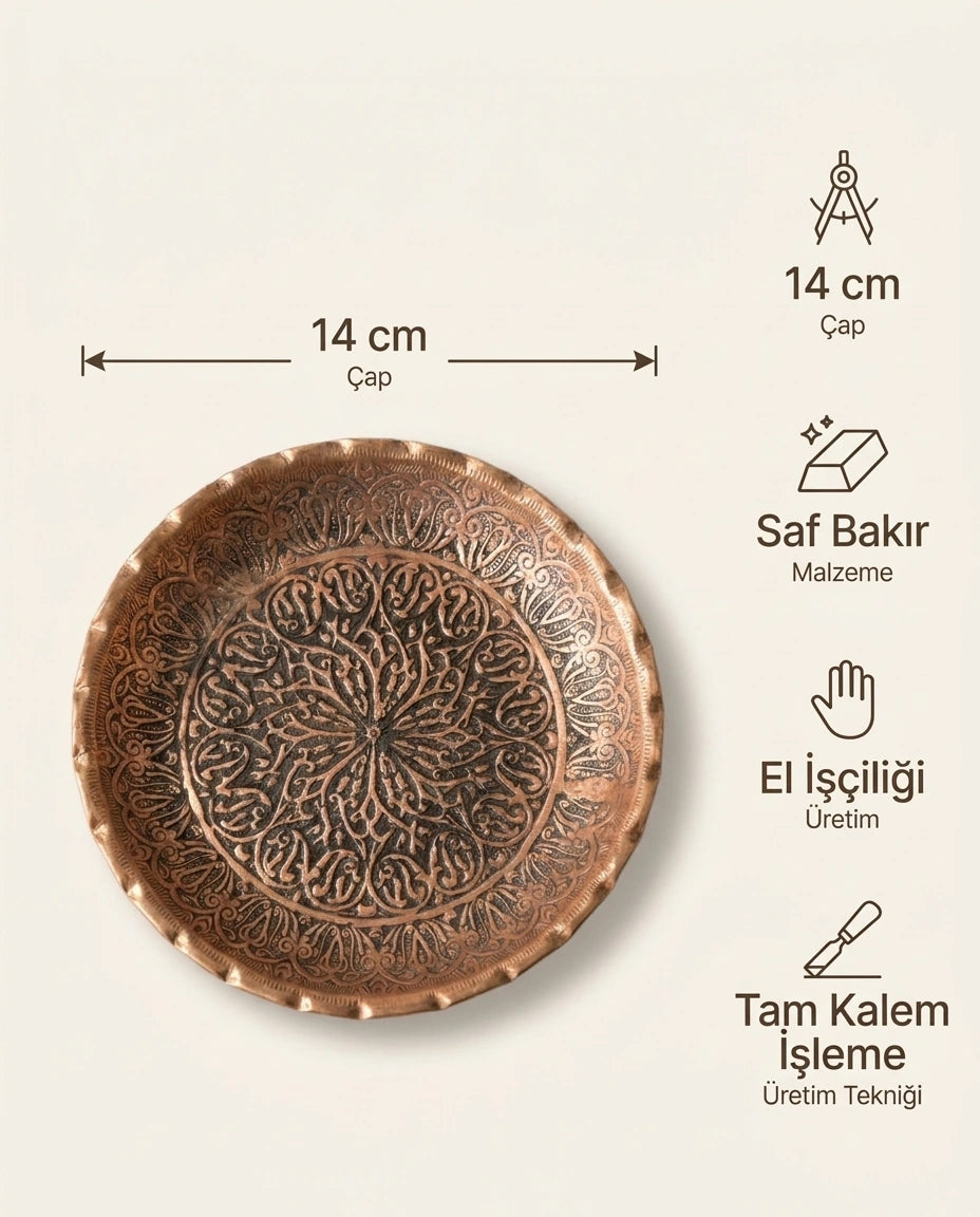 Antep İşi Kızıl Eskitme, İçi Tam İşlemeli Çerezlik 14 cm - Bilgi İnfografiği - Gaziantep Bakırcılık