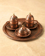 El Yapımı Kızıl Bakır Nokta Dövme 2 Kişilik Kahve Sunum Seti