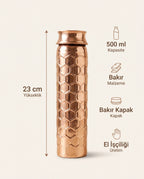 Bal Peteği Desenli Kızıl Bakır Matara 500 ml, Antep İşi - Bilgi İnfografiği - Gaziantep Bakırcılık