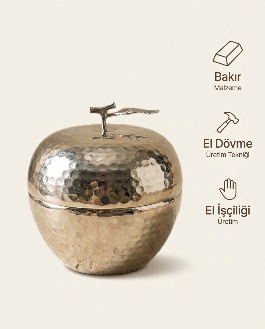 Çekiç Dövme Gümüş Bakır Şekerlik Elma Formlu, Antep İşi - Bilgi İnfografiği - Gaziantep Bakırcılık