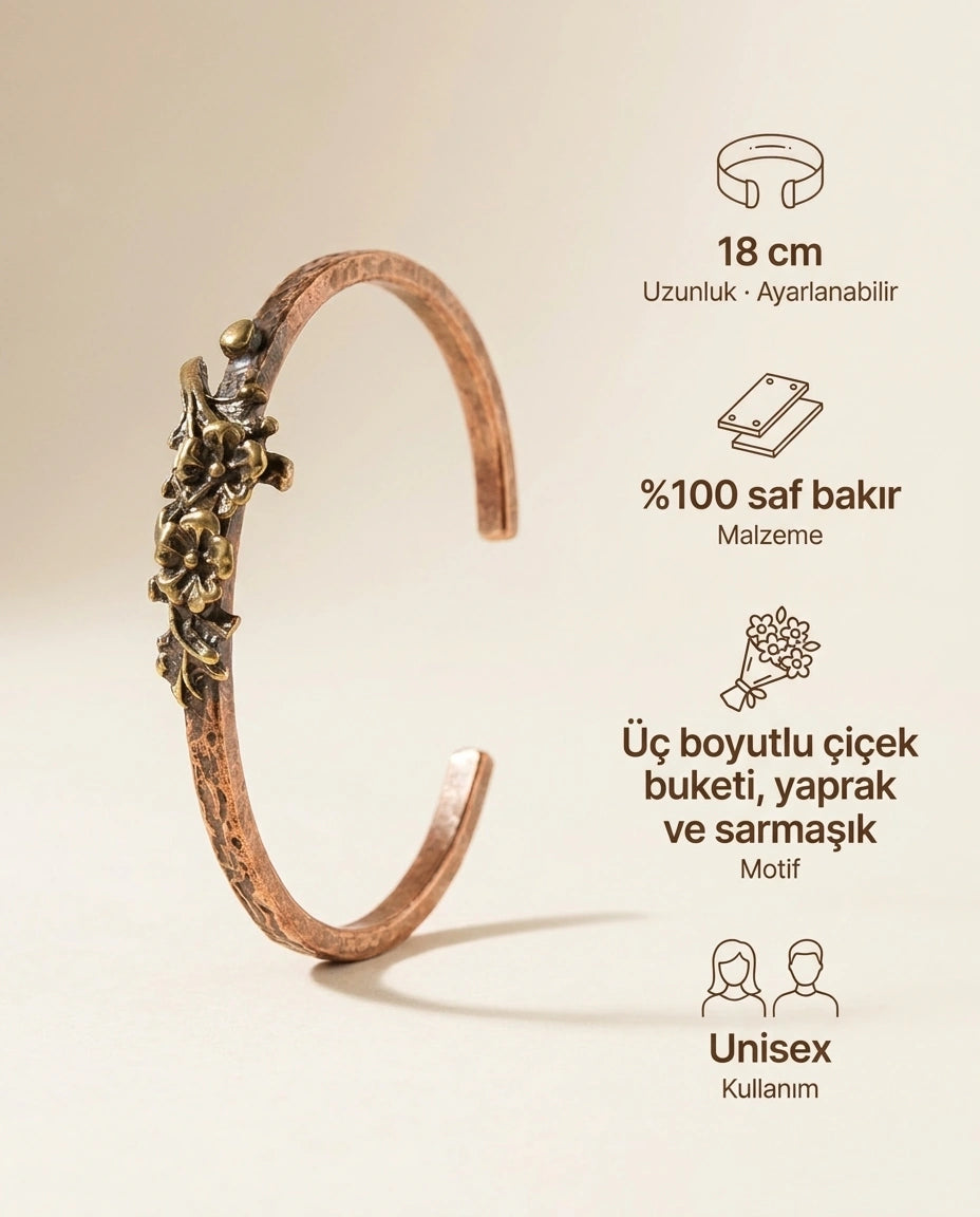 Çiçek Motifli El İşlemesi Otantik Bakır Bileklik - Bilgi İnfografiği - Gaziantep Bakırcılık