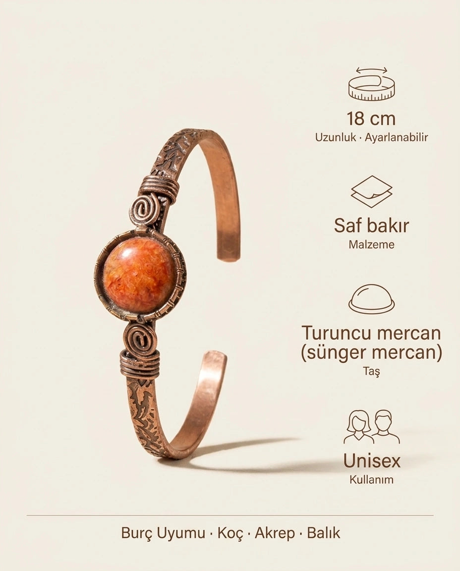 Delikli Mercan Taşlı El İşlemesi Otantik Bakır Bileklik, Antep İşi - Bilgi İnfografiği - Gaziantep Bakırcılık