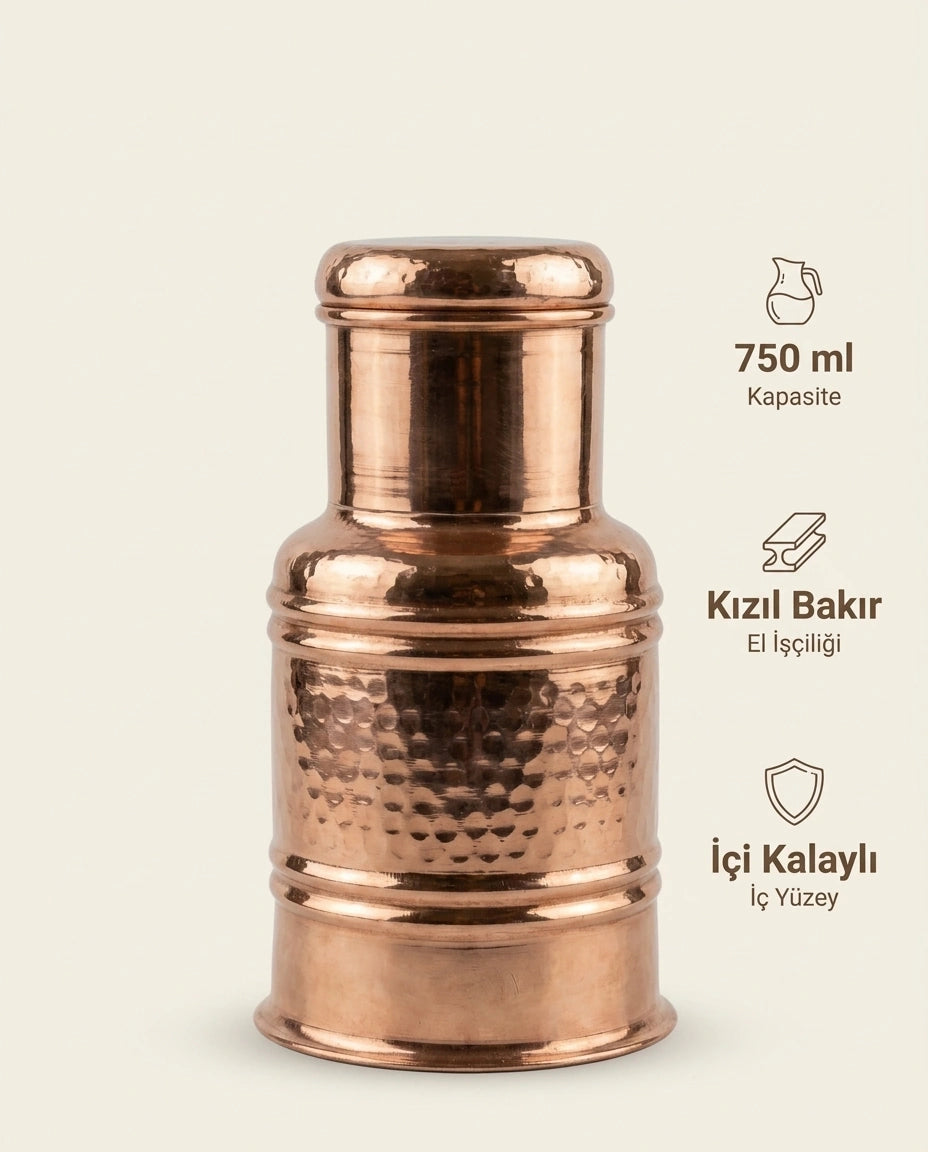 Dövme Desenli Bardak Kapaklı Kızıl 0.75 L Bakır Başucu Sürahisi - Bilgi İnfografiği - Gaziantep Bakırcılık