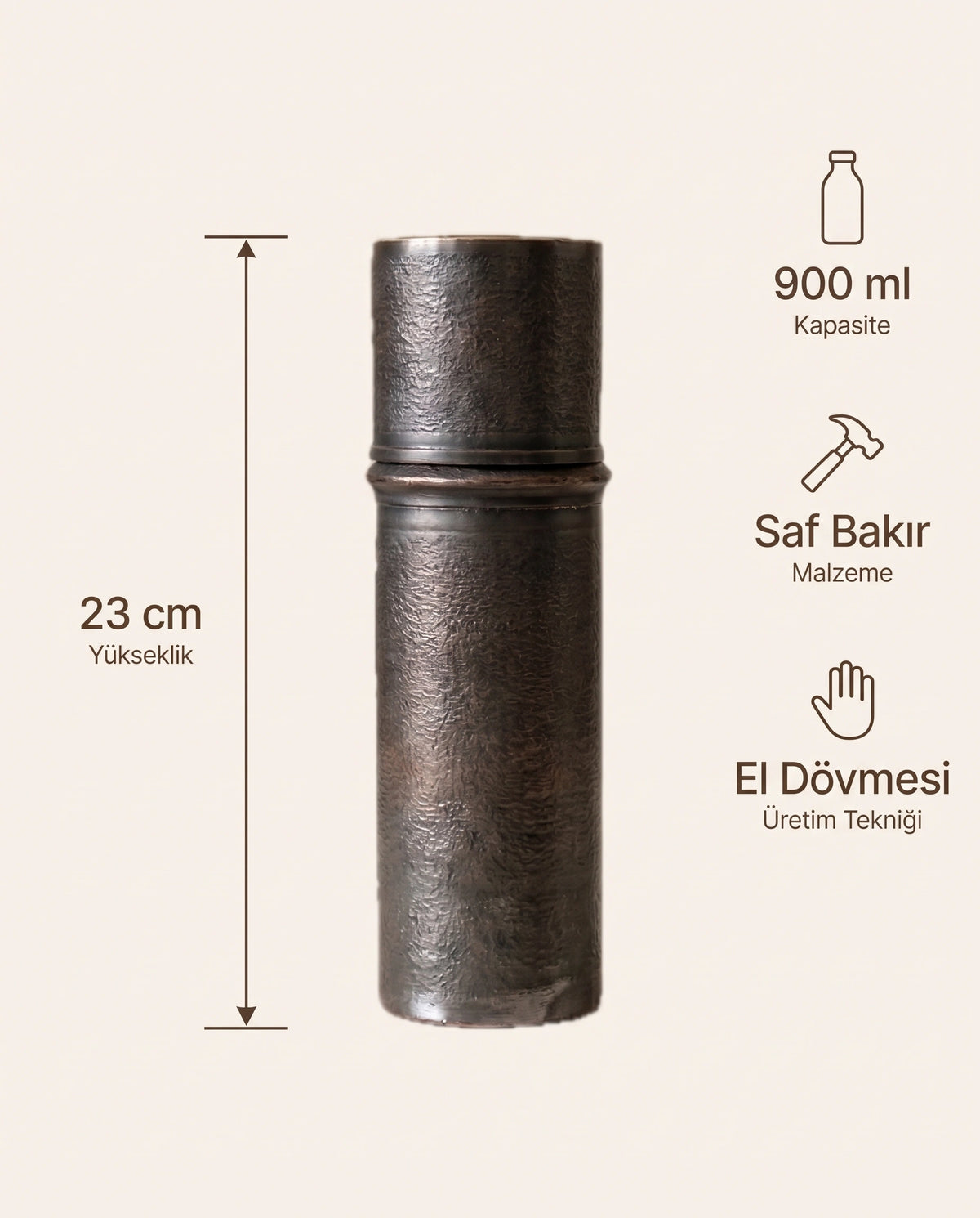 Dövme Desenli Eskitme Bakır Matara 900 ml, Antep İşi - Bilgi İnfografiği - Gaziantep Bakırcılık