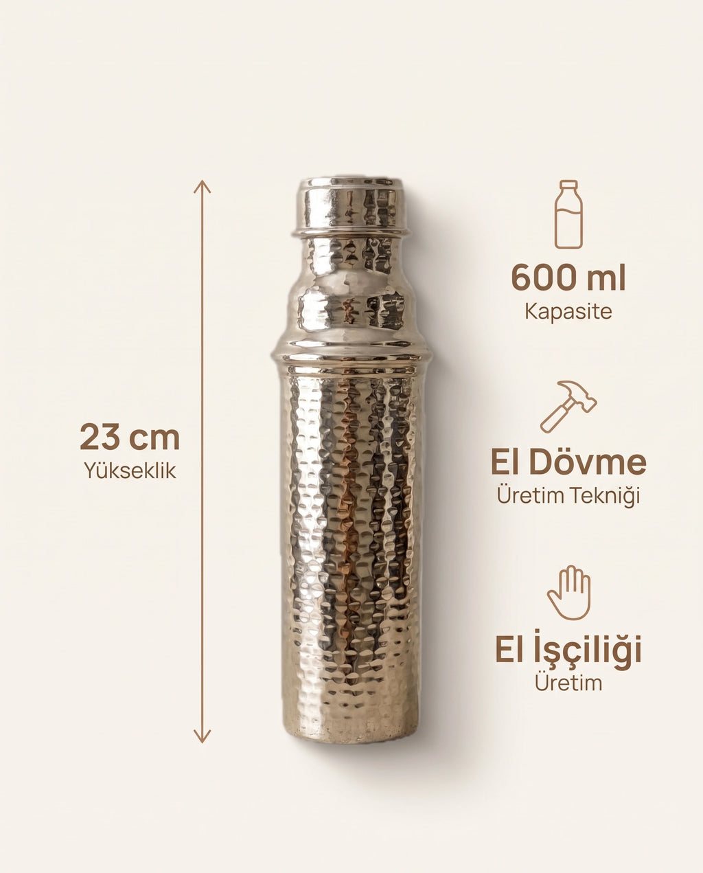 Dövme Desenli Gümüş Rengi Bakır Matara 600 ml, Antep İşi - Bilgi İnfografiği - Gaziantep Bakırcılık