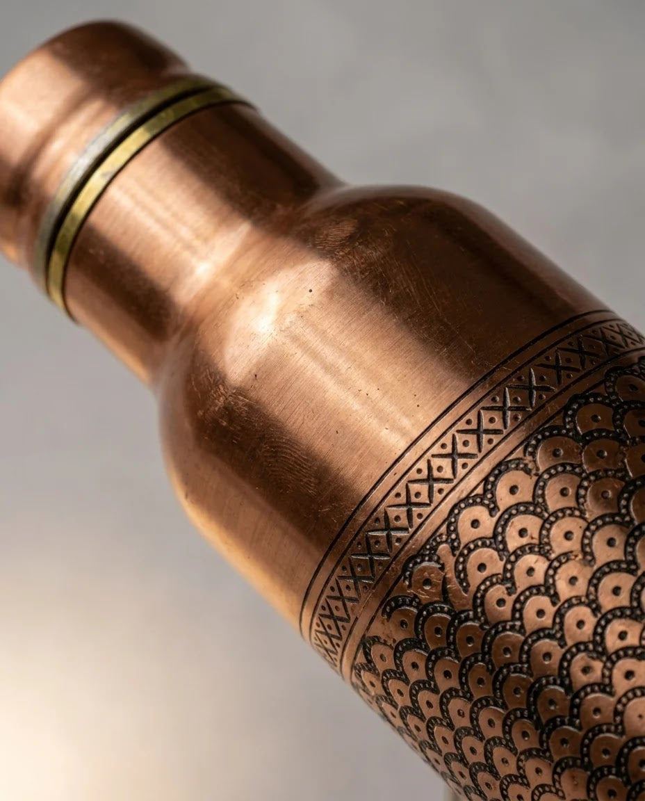 Dövme Desenli Kırmızı Bakır Matara 600 ml, Antep İşi - Gaziantep Bakırcılık