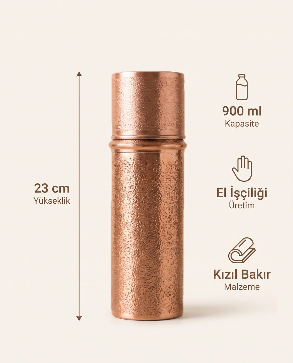 Dövme Desenli Kızıl Bakır Matara 900 ml, Antep İşi - Bilgi İnfografiği - Gaziantep Bakırcılık