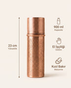 Dövme Desenli Kızıl Bakır Matara 900 ml, Antep İşi - Bilgi İnfografiği - Gaziantep Bakırcılık