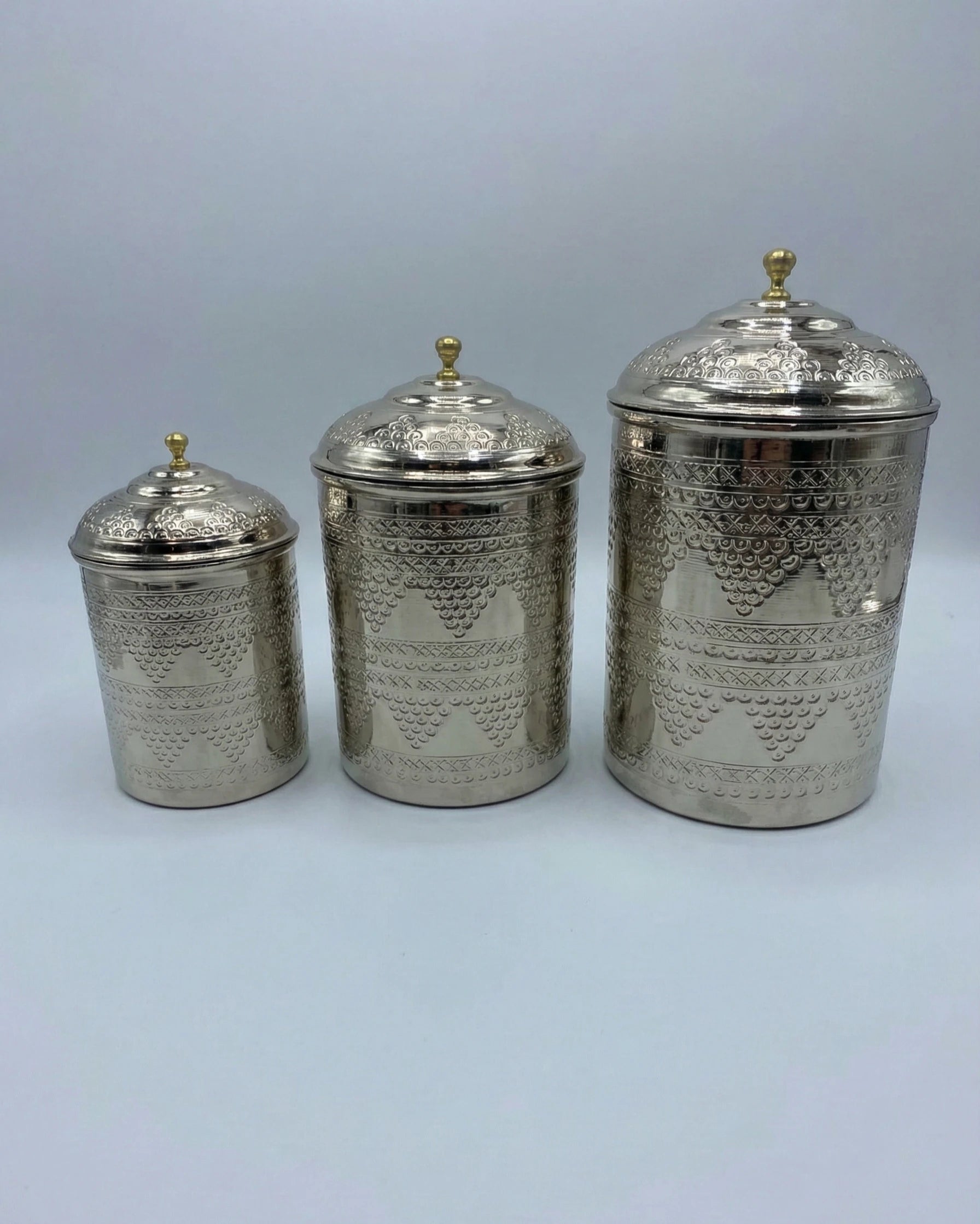 Pirinç Kulplu Kalaylı Geleneksel Nakışlı Bakır Baharatlık - 14 cm