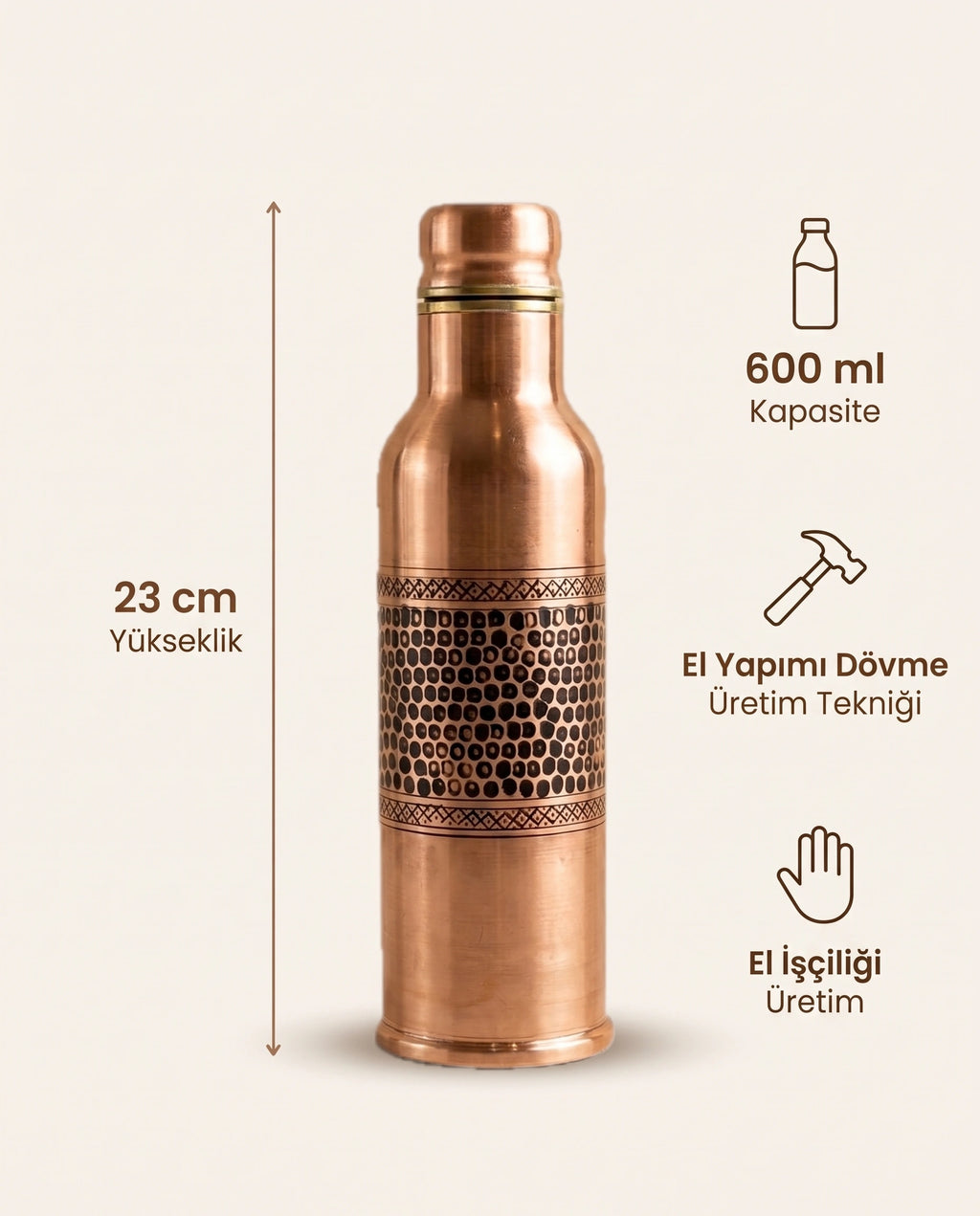 El Yapımı Dövme Desenli Kırmızı Bakır Matara 600 ml, Antep İşi - Bilgi İnfografiği - Gaziantep Bakırcılık