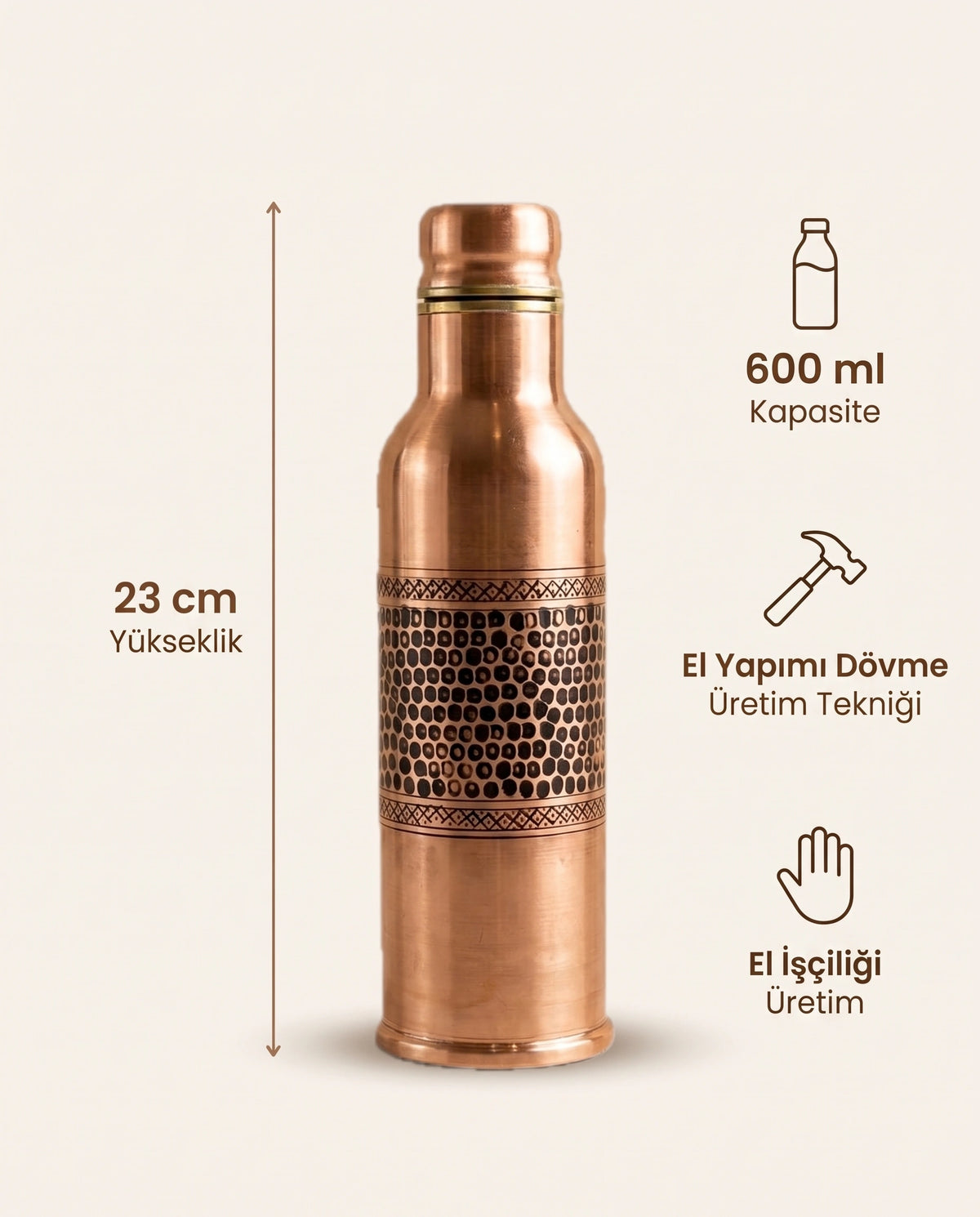 El Yapımı Dövme Desenli Kırmızı Bakır Matara 600 ml, Antep İşi - Bilgi İnfografiği - Gaziantep Bakırcılık