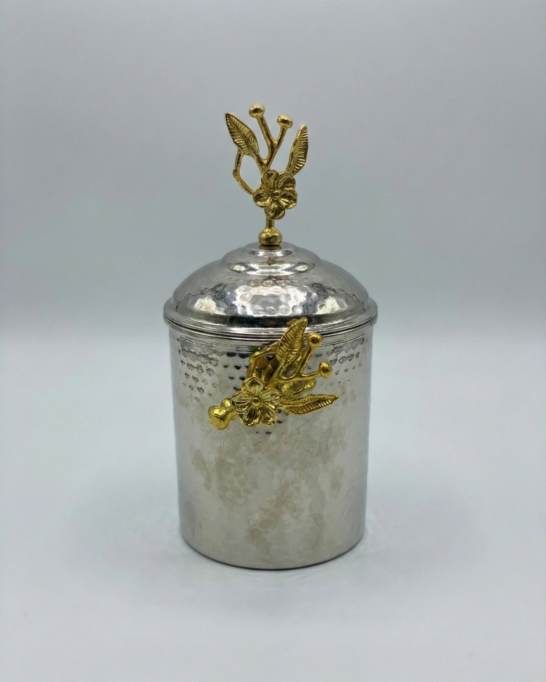 Geleneksel Çekiç Dövme Desenli Beyaz Bakır Baharatlık - 12 cm