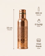 Geometrik Pul Desenli Kızıl Bakır Matara 600 ml, Antep İşi - Bilgi İnfografiği - Gaziantep Bakırcılık