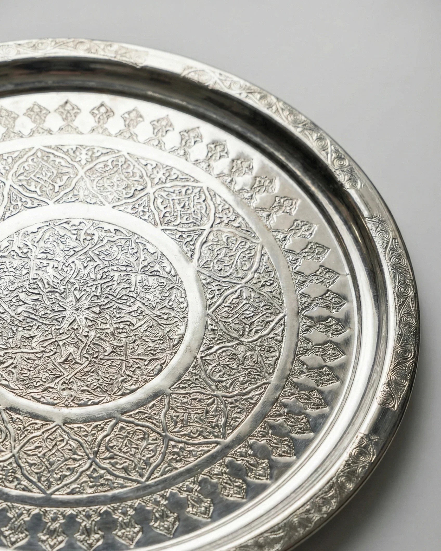 Antep Osmanlı Motifli Gümüş Bakır Tepsi - 25 cm