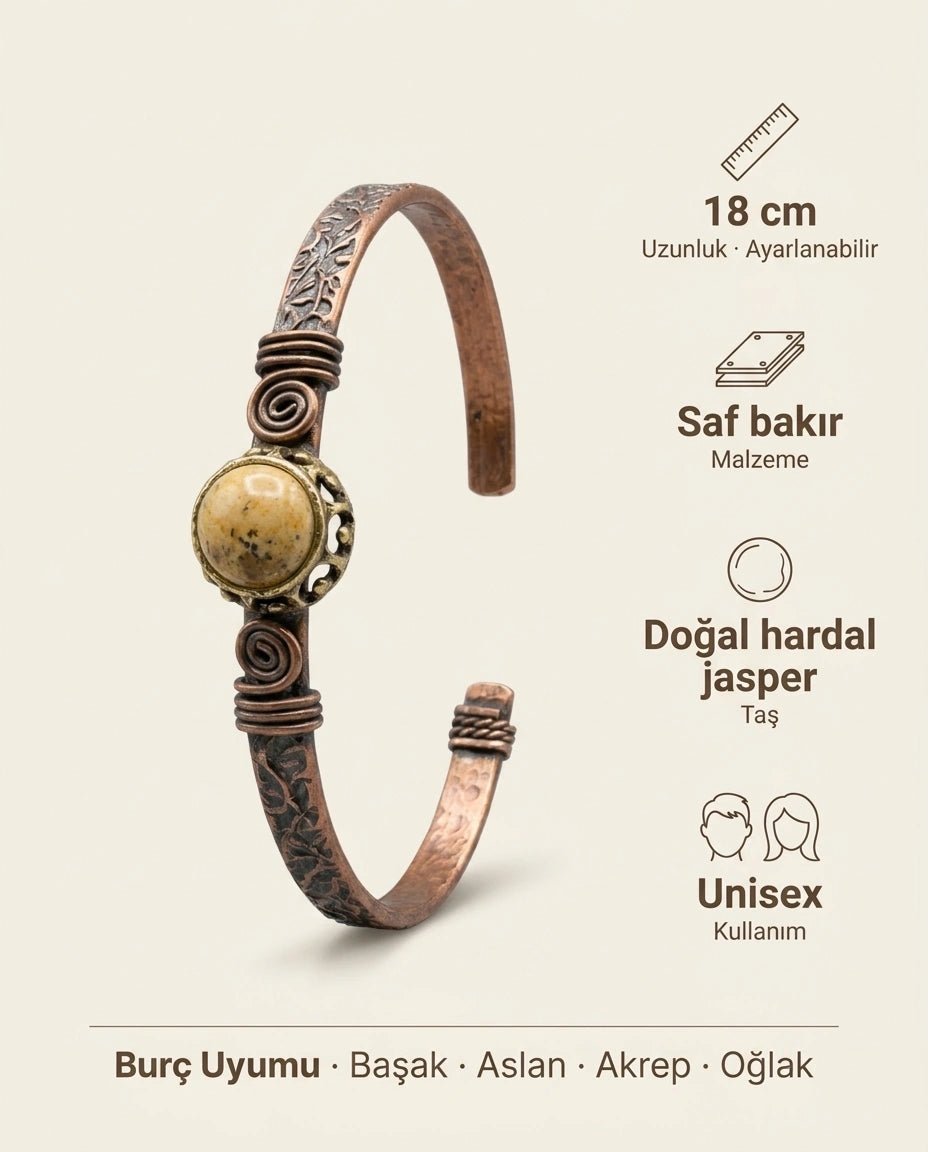 Hardal Taşlı El İşlemesi Otantik Bakır Bileklik - Bilgi İnfografiği - Gaziantep Bakırcılık