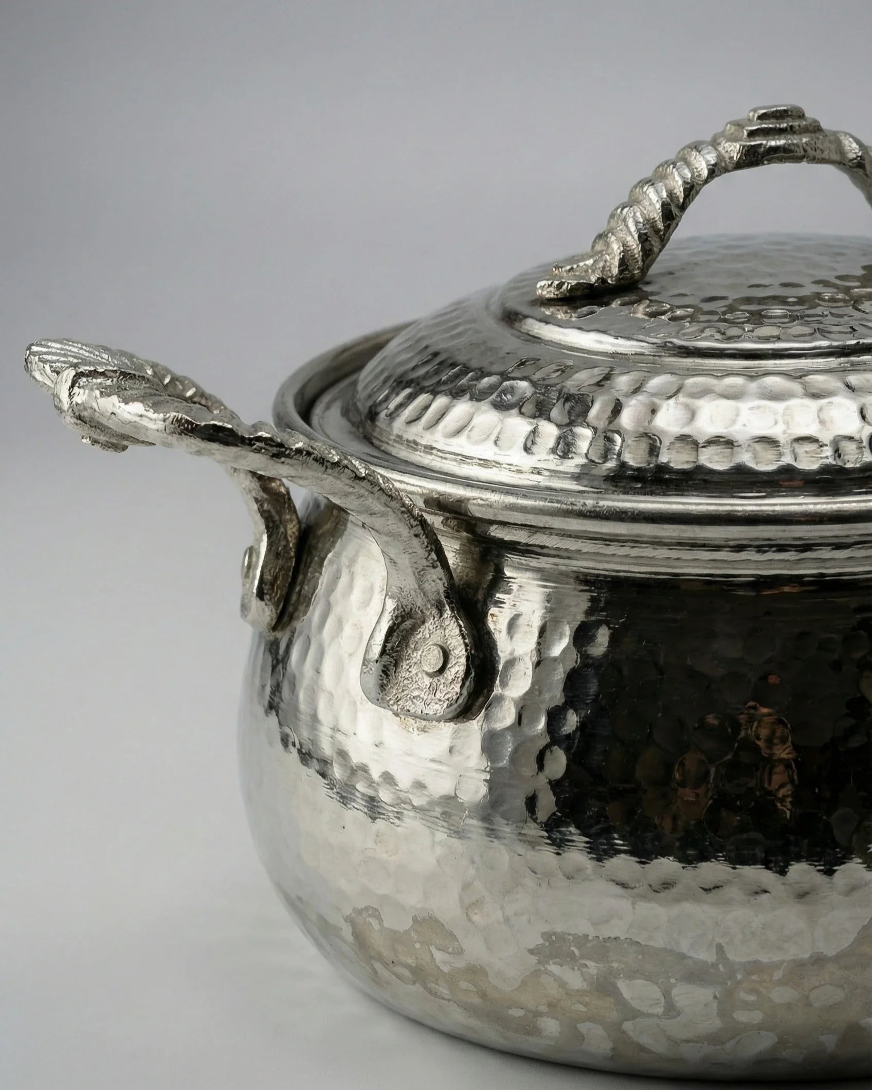 Antep İşi Dövme Desen Gümüş Bakır Güveç Tencere - 5 L