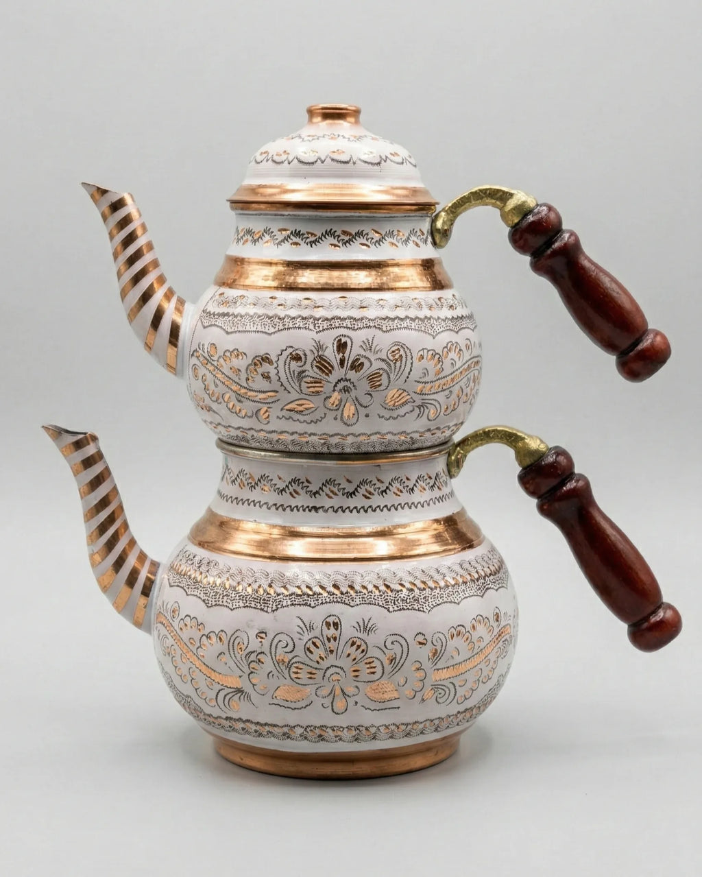 İşlemeli Beyaz Altın Desenli 3 Litre Bakır Çaydanlık