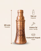 Kalem İşi Motifli Kızıl Bakır Matara 750 ml Kademeli Kapaklı - Bilgi İnfografiği - Gaziantep Bakırcılık