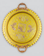 Antep Lale Motifli - Sarı Bakır Tepsi - 28 cm