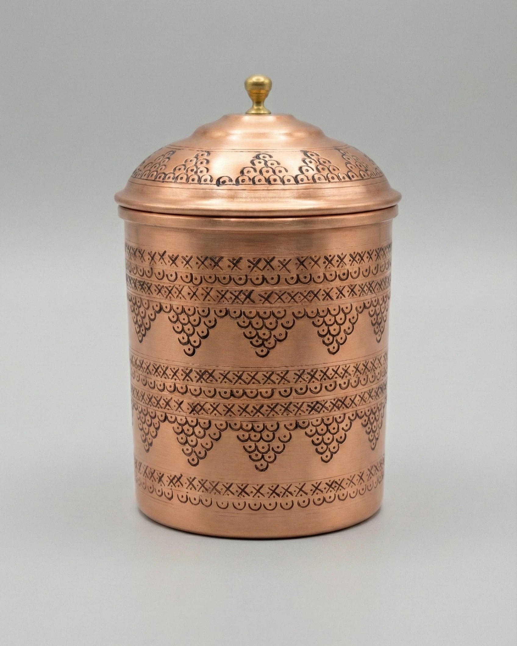 Geleneksel Nakışlı Pirinç Kulplu Bakır Baharat Takımı 12-14-16 cm