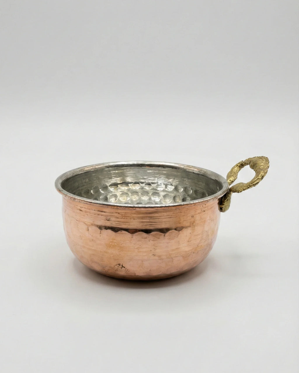 Antep İşi Tek Pirinç Kulplu, Derin Bakır Sosluk ve Reçellik (8 cm)