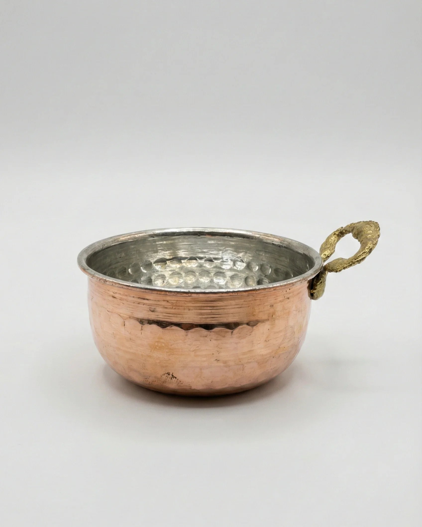 Antep İşi Tek Pirinç Kulplu, Derin Bakır Sosluk ve Reçellik (8 cm)