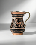 Antep İşi İşlemeli Düz Bakır Kupa - Siyah (220 ml)