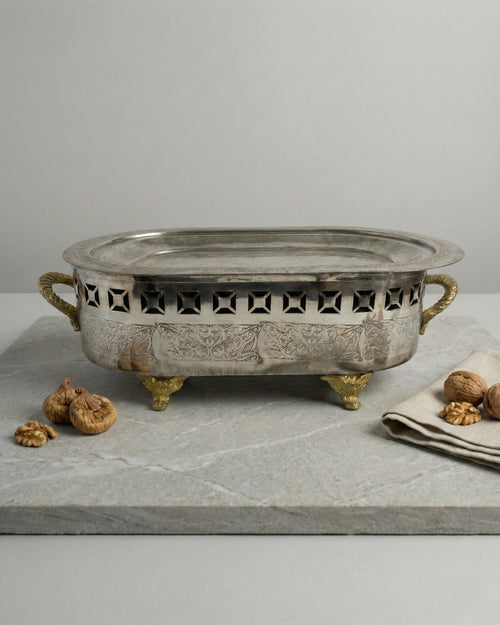 100 cm Pirinç Ayaklı ve İşlemeli Krom Mangallık Seti