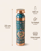 Mine İşlemeli Turkuaz Bakır Matara 500 ml, Antep İşi - Bilgi İnfografiği - Gaziantep Bakırcılık