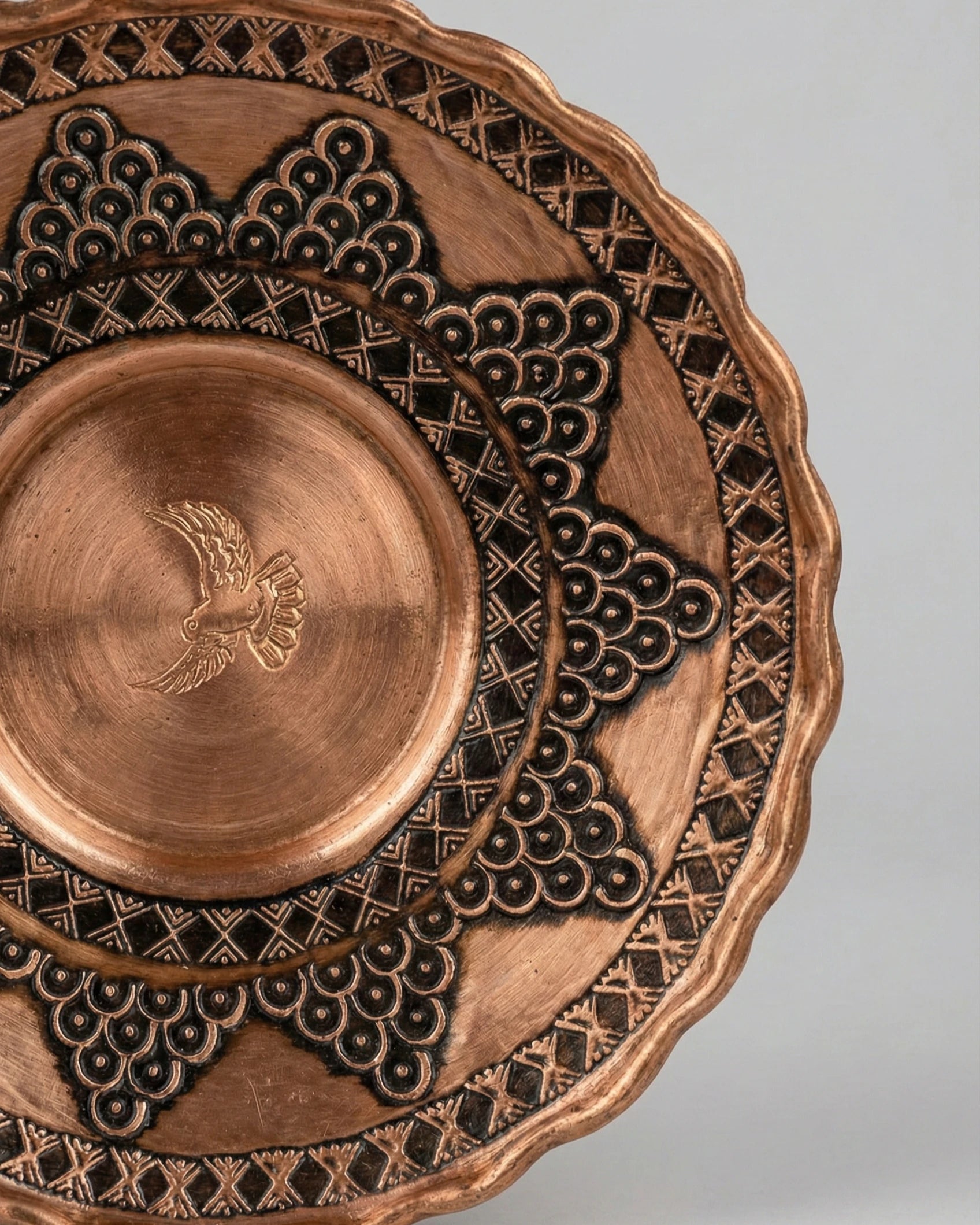 Nakış İşlemeli Kızıl Saf Bakır 10 cm Çay Bardak Altlığı