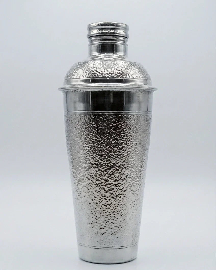 Antep İşi Gümüş Rengi Dövme Bakır Matara (900 ml) - Nikel Kaplama