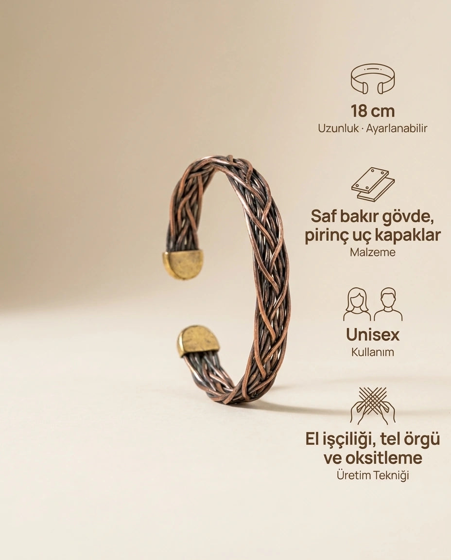 Oksitli Eskitme Hasır Örgü Saf Bakır Kelepçe Bileklik (Antik Model) - Bilgi İnfografiği - Gaziantep Bakırcılık