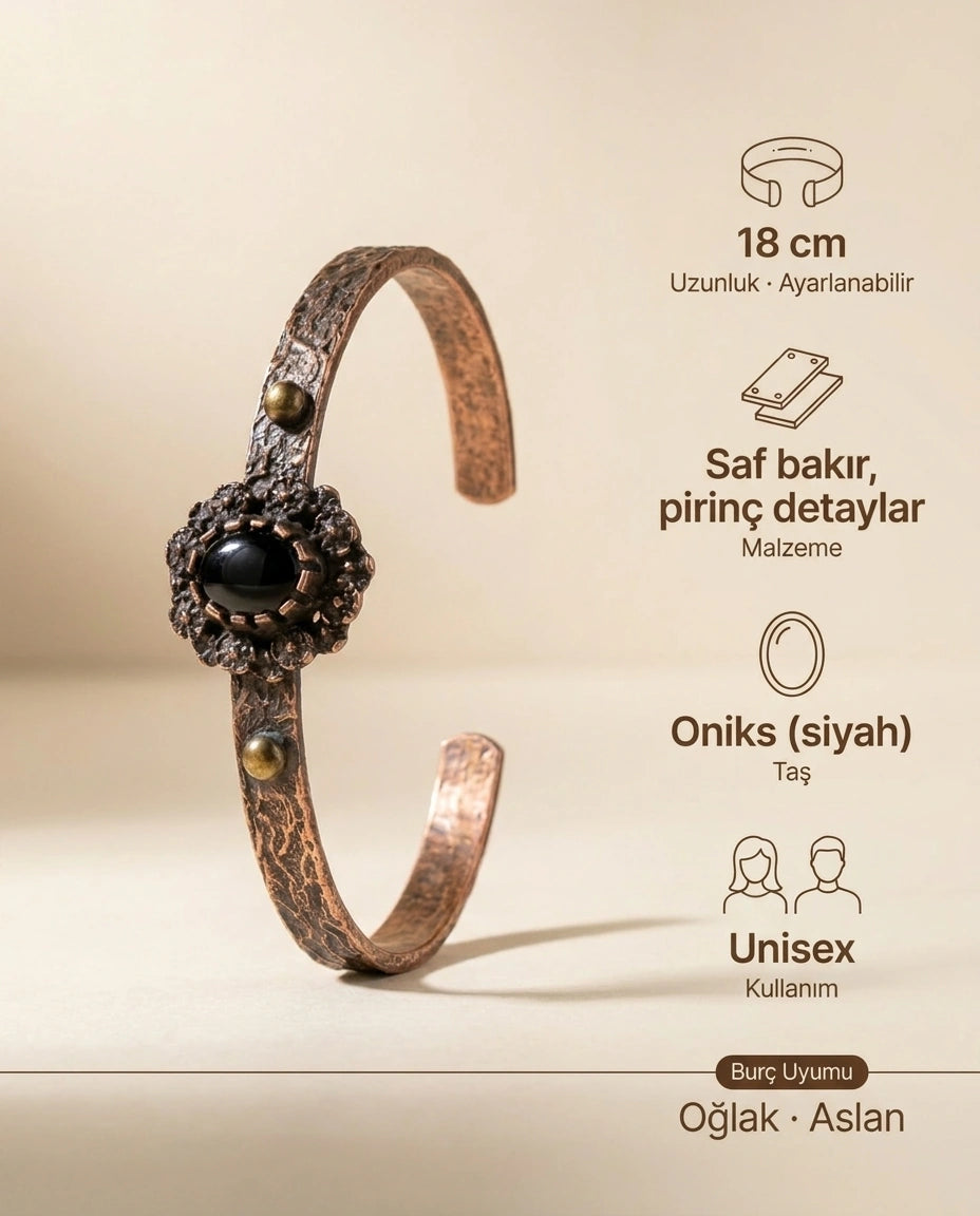 Oniks Taşlı El İşlemesi Otantik Bakır Bileklik, Antep İşi - Bilgi İnfografiği - Gaziantep Bakırcılık