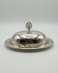 Antep İşi Beyaz, El Dövmesi Bakır Kayık Sunumluk - Gümüş Renk Kulp 35cm