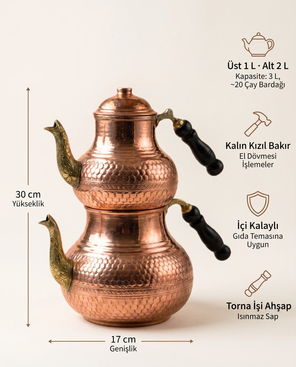Petek Desenli Kızıl Orta Boy Bakır Çaydanlık - Bilgi İnfografiği - Gaziantep Bakırcılık