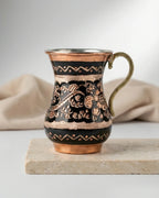Antep İşi İşlemeli Düz Bakır Kupa - Siyah (220 ml)