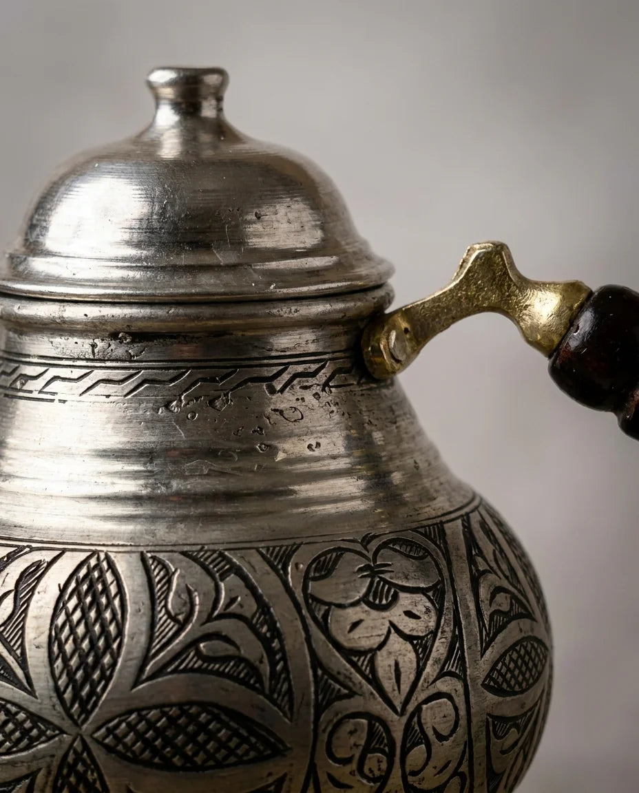 Reşolu kalaylı kalem işi çaydanlık - Gaziantep Bakırcılık