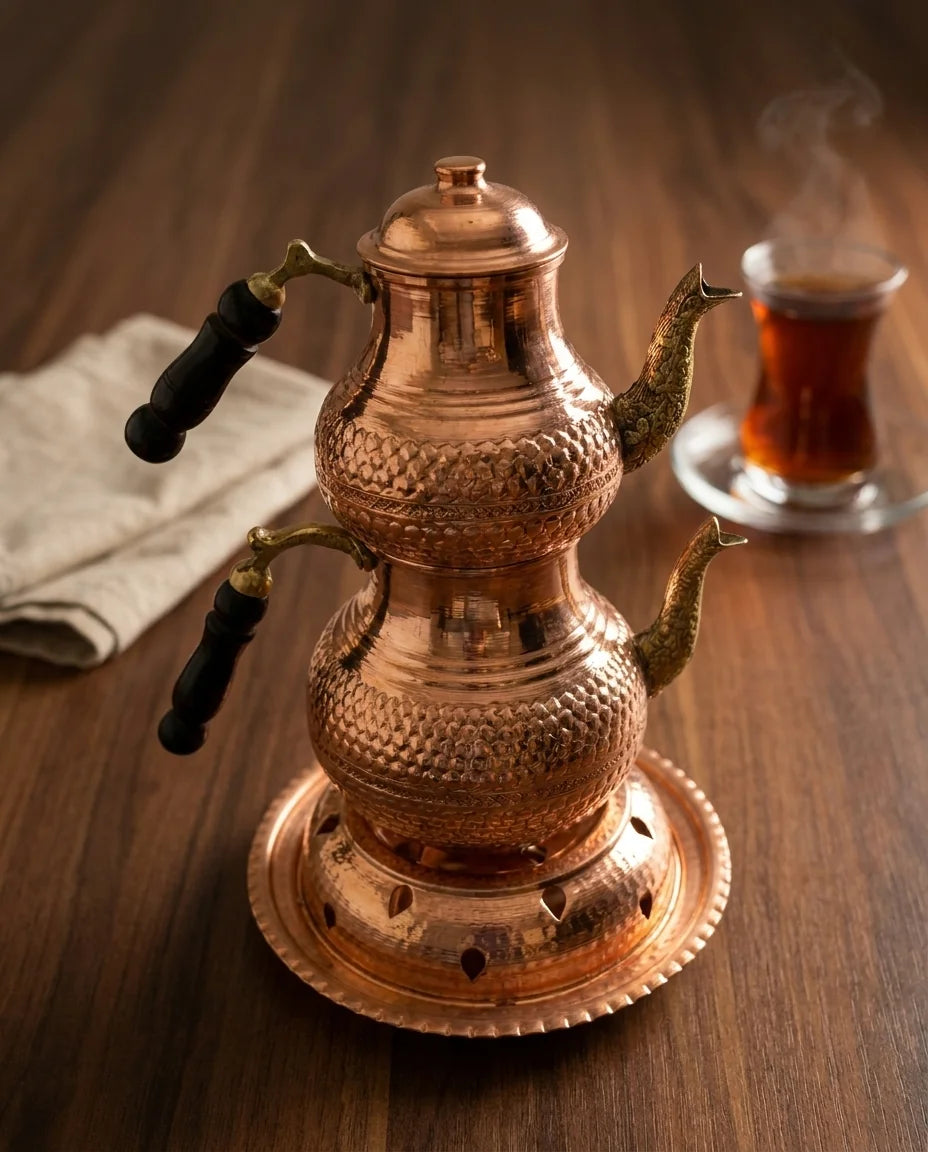 Reşolu Bakır Çaydanlık, Petek Desenli 3 Litre - Gaziantep Bakırcılık